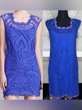 NWT Artelier Nicole Miller Lace Dress Royal Blue W/ Contrasting Lavender Trim💙💜